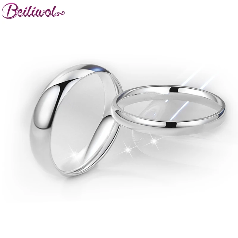 

Beiliwol Silver Color Men Wedding Rings for Women Fashion Titanium Steel Simple Couple Ring Lover' Jewelry Forever Love Engrave