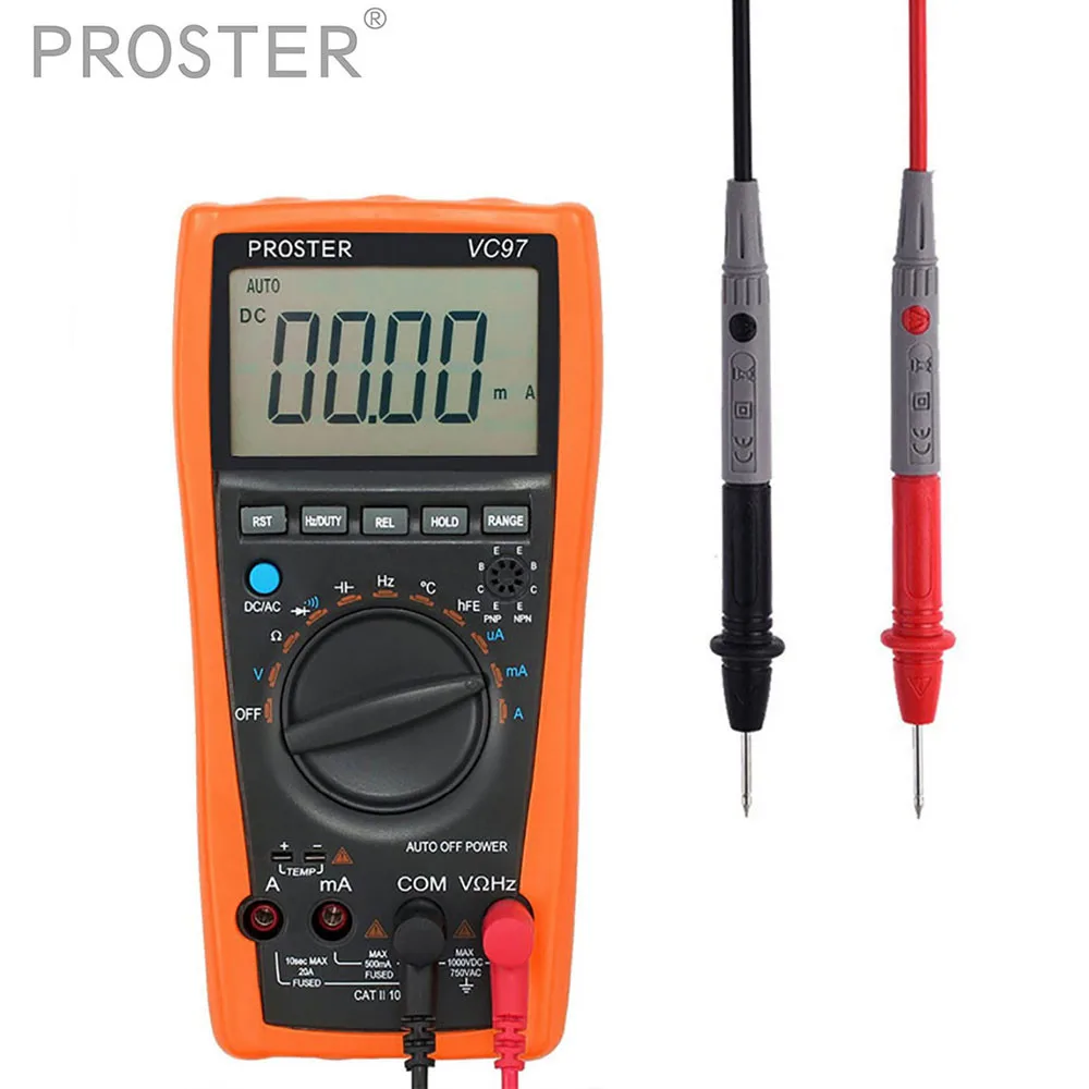 

Proster Auto Range Digital Multimeter Button Banana Test Leads Temperature Meter 20A Resistance Capacitance Voltmeter