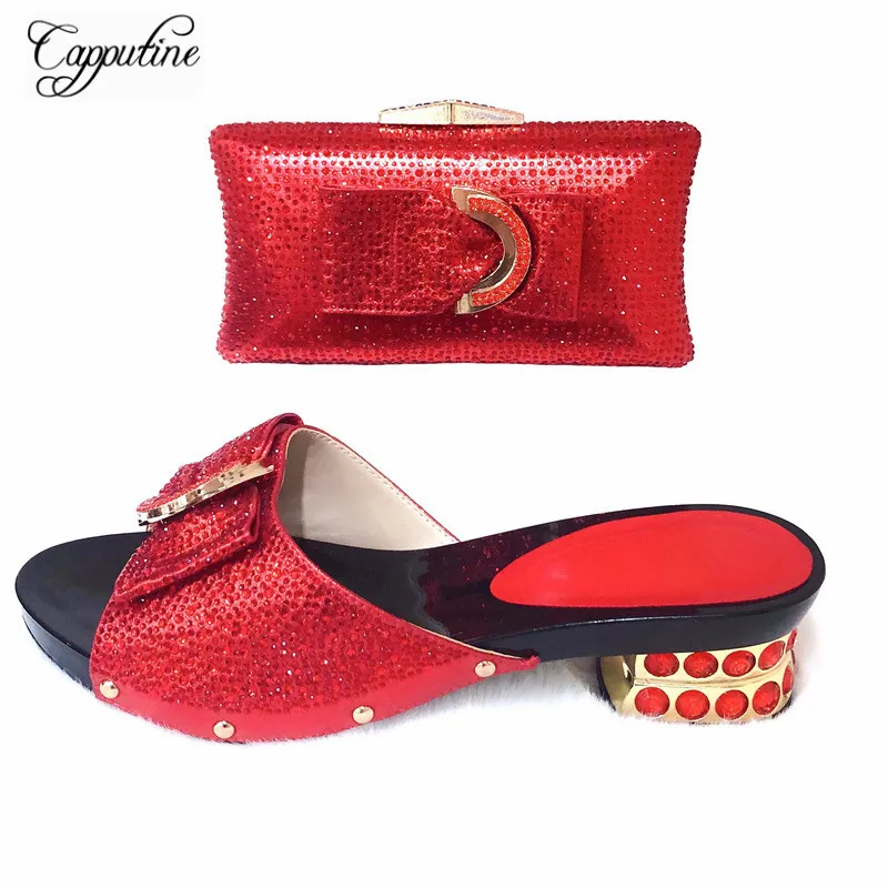 

Red Color African Shoes And Bag To Match High Quality Italian Pumps Shoes And Bag Set Nigerian Party Shoes And Bag Set TX-997