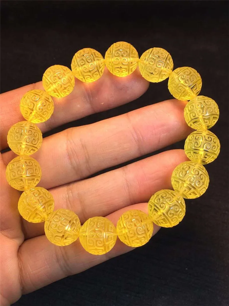 

12.9mm Natural Yellow Gold Amber Bracelet For Woman Man Party Gift Healing Stone Round Beads Gemstone Bracelets AAAAA