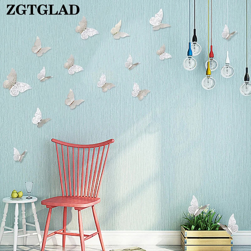 

ZGTGLAD 12pcs/set 3D PVC Wall Stickers Butterflies Hollow DIY Party Wedding Home Decor Poster Kids Rooms Wall Decoration