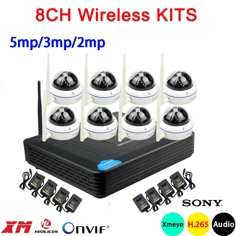 

5mp/3mp/2mp White 15pcs infrared led Waterproof Audio H.265+ 25fps 8CH 8 Channel WIFI Wireless IP Dome Camera kits Free Shipping