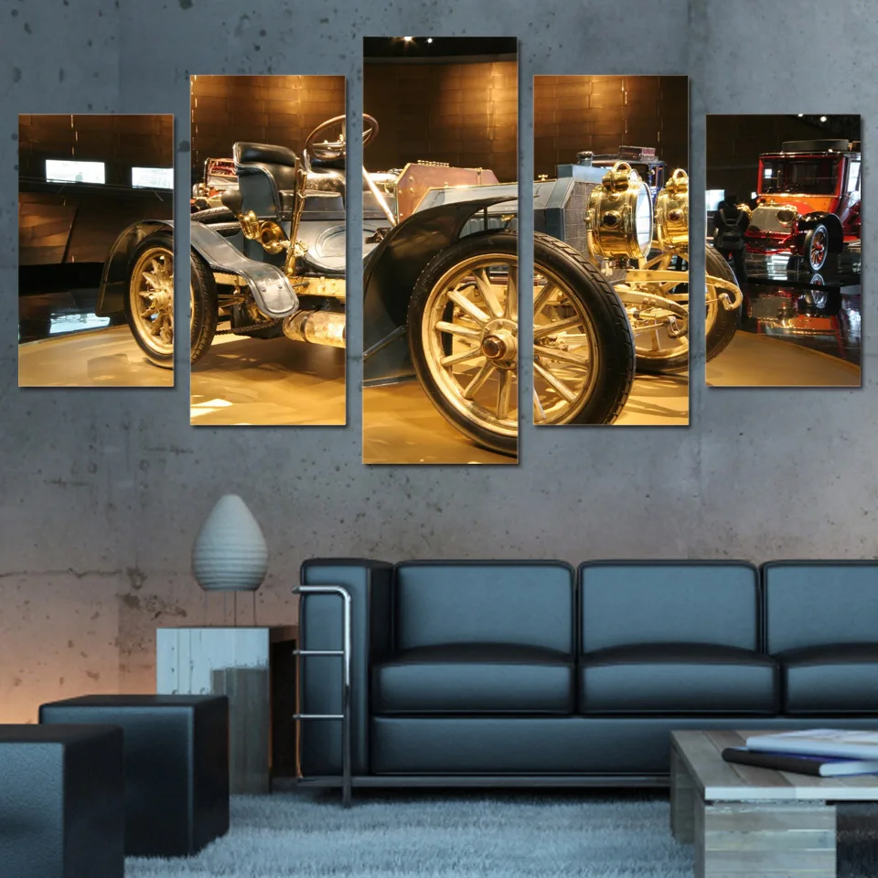 ArtSailing 5 panels HD Printed Vintage Car Automobile Picture Painting