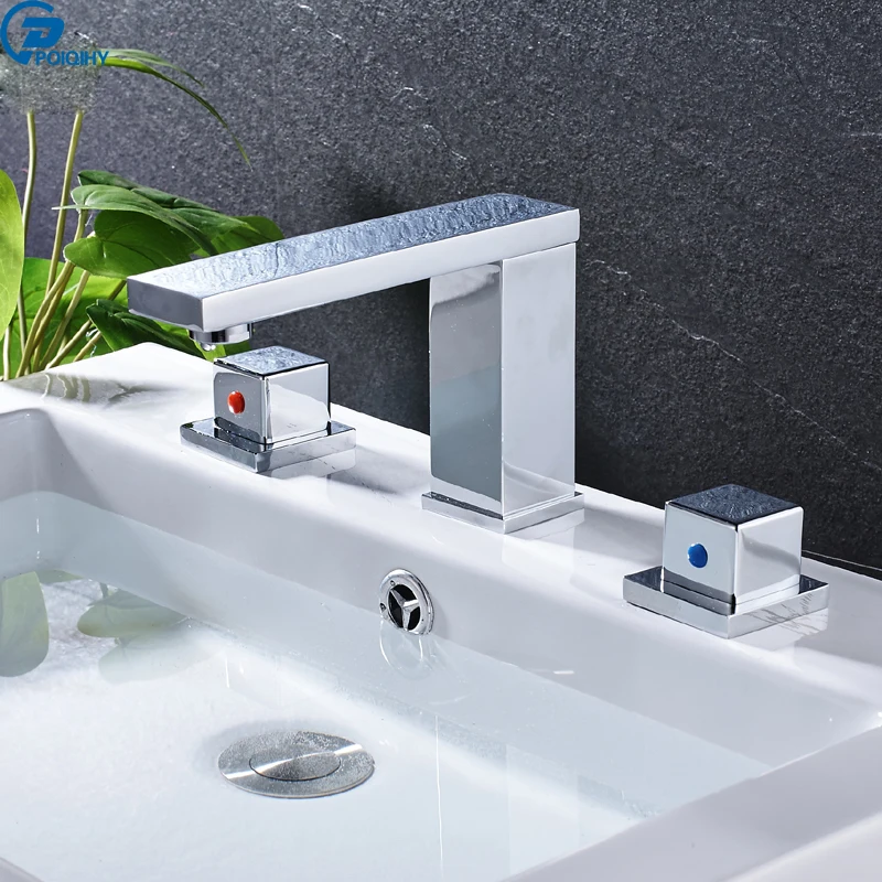 

POIQIHY Chrome finished bathroom Faucet dual handle deck mounted tap long spout mixer tap with hot and cold water