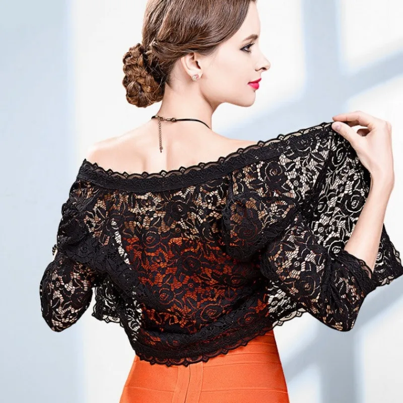 

Short Sleeve Lace Cardigan Women Summer Elegant Hollow Out Floral Lace Cardigan Ladies Crop Tops