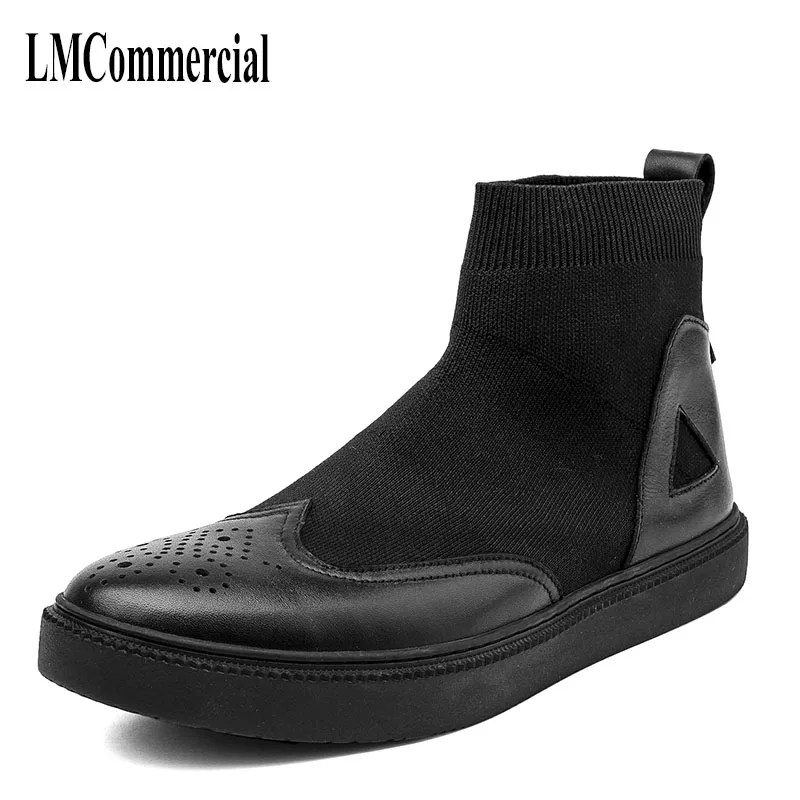 

Martin black boots male high shoes retro trend of Korean young men warm winter leather short boots cowhide socks shoes