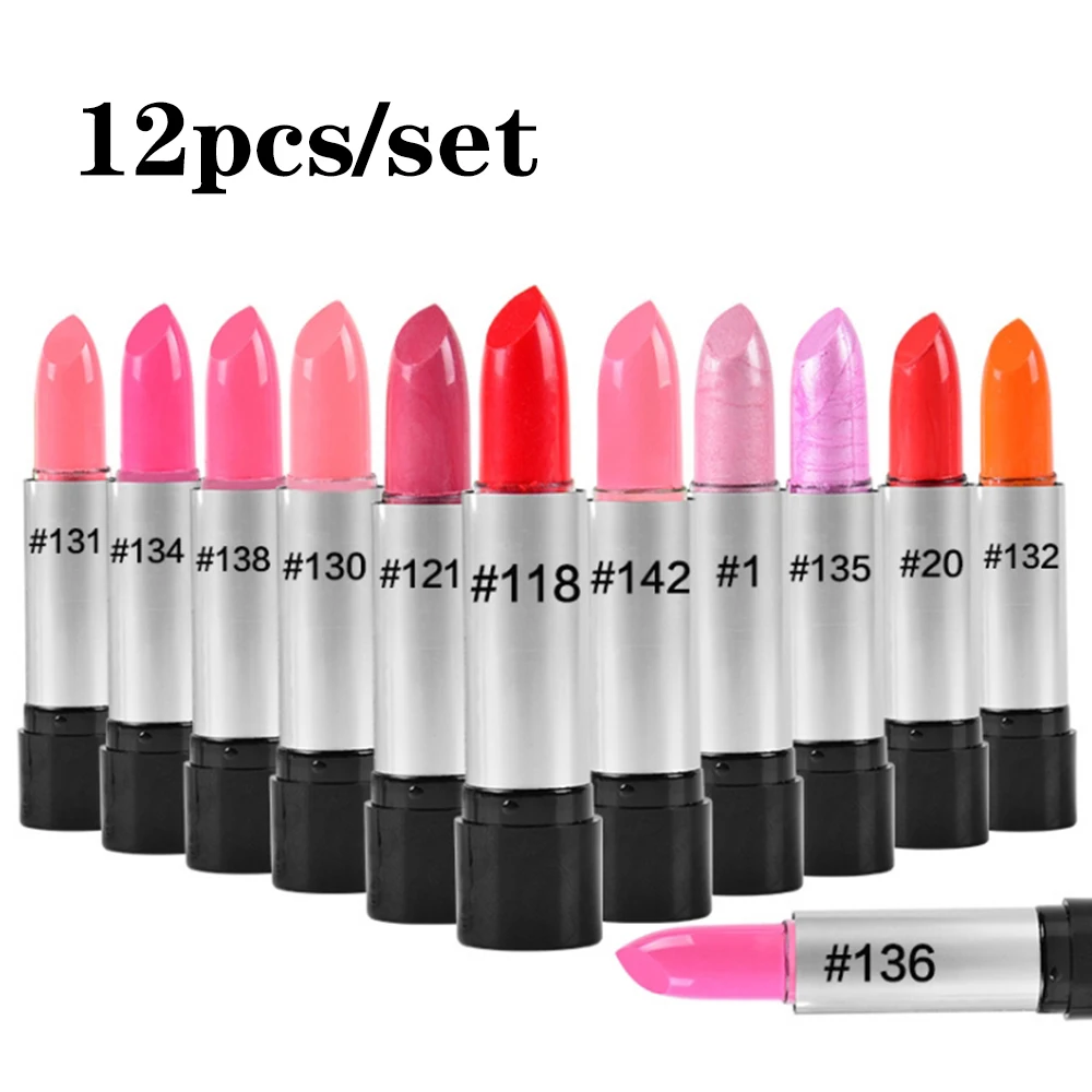 

12pcs/set Matte Nutritious Lipstick Long Lasting Wear Waterproof Levre Lip Tint Pigment Red Color Rouge Maquiagem