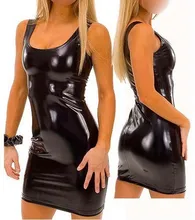 Free Shipping Women Black Sexy Leather Dresses Latex Club Wear Costumes Clothing PVC Dress Catsuits Cat Suits 4XL 5XL