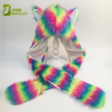 Зимние шляпы из искусственного меха, женские теплые шапки бини с ушками, шарфы для девочек, новые праздничные колпаки с мультяшными животными, женские шапки