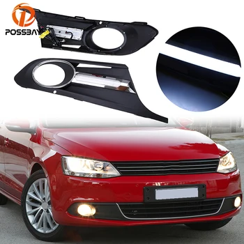 

POSSBAY Matte Black DRL Fog Light Front Bumper Grille Cover With LED Running Lights for VW Jetta MK6 2011-2014 Pre-facelift
