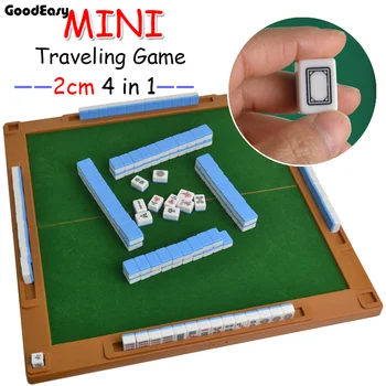

4 in 1 Traveling mahjong games Portable Mini Mahjong with Mini Foldable Table Home Games Chinese Funny Family Table Board Game