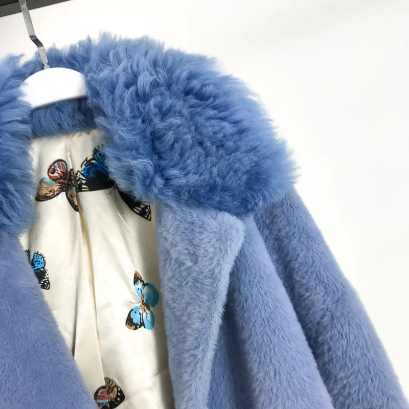 OFTBUY 2018 натуральный мех пальто зимняя куртка женская парка синее шерстяное из