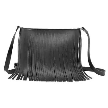 

Hot Fashion Women Tassel Solid Color Faux Leather Zipper Crossbody Shoulder Bag
