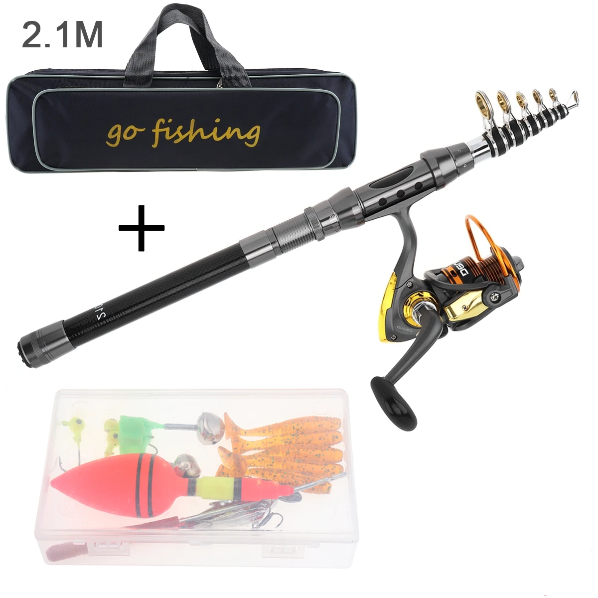 2.1m Fishing Rod Reel Line Combo Full Kits Spinning Reel Pole Set Carp Fishing 