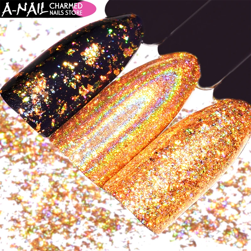 

0.2g/box Holographic Gold Nail Glitter Powder Flakes Irregular Sequins Mirror Effect Chrome Pigment Nail Art Decoration
