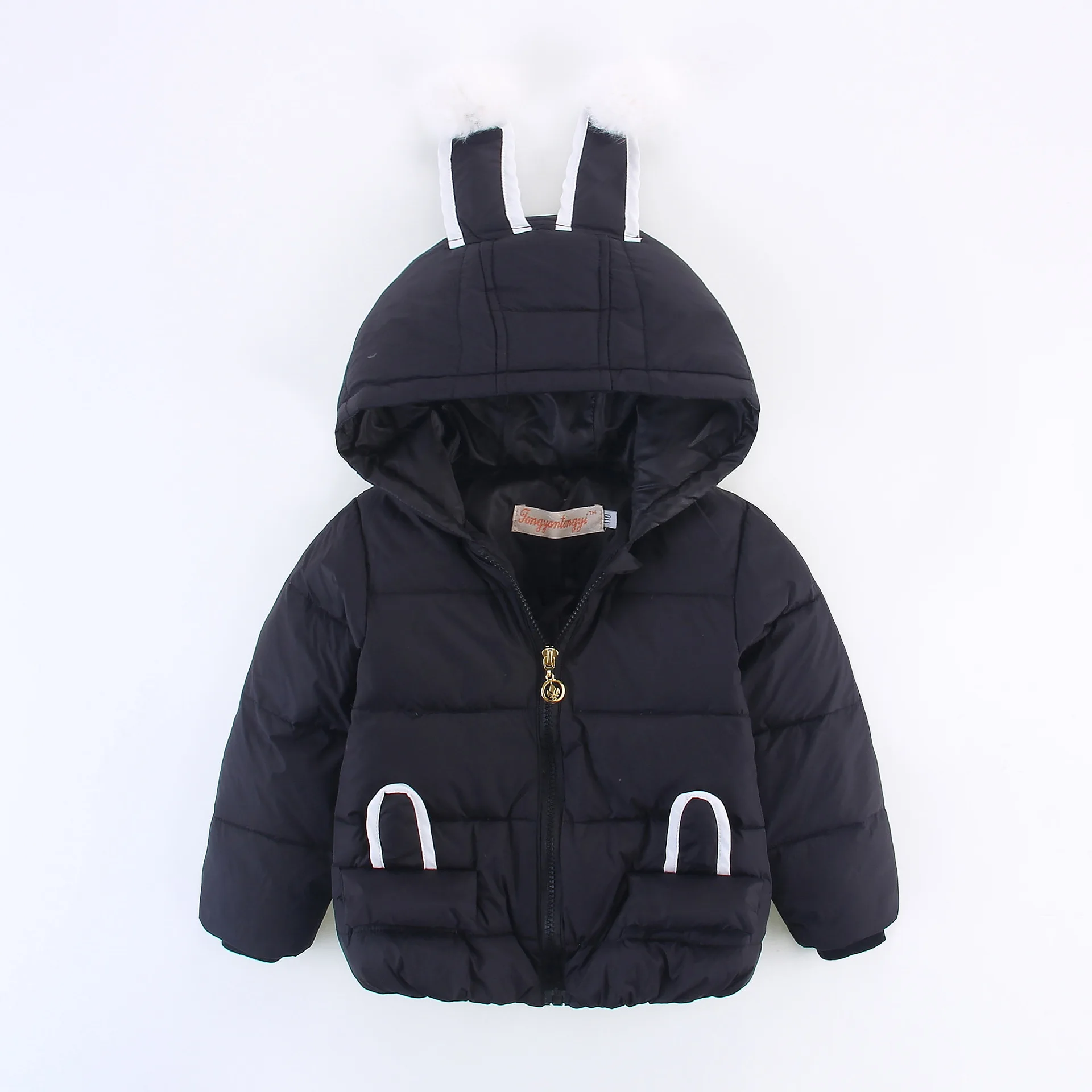 Новинка детская куртка-пуховик для маленьких девочек детская куртка на пуху с милыми кроличьими ушками на капюшоне