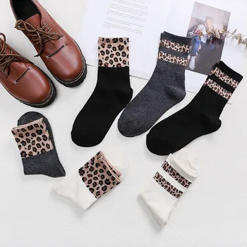 

Harajuku Style 1 Pair Stripe Leopard Print Women Sock Breathable Cotton Casual Sock 6 Color Comfortable Socks For Girls Ladies