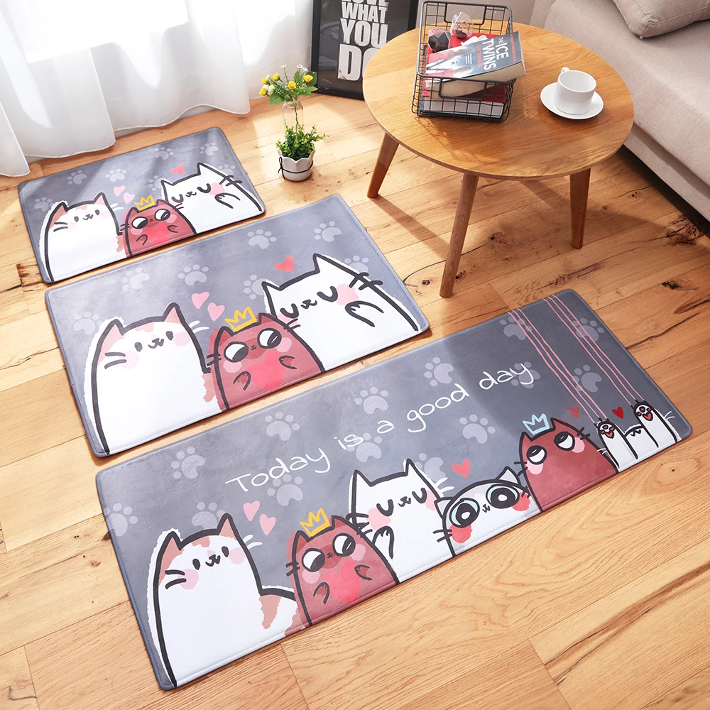 

Flannel Doormat Floor Mat Anti-slip Water Absorption Carpet Cartoon Mat Doormat Cat Kitchen Carpet Toilet Rug Porch Doormat D-23