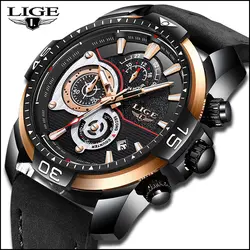 LIGE мужские часы лучший бренд повседневные кожаные кварцевые часы спортивные водостойкие Роскошные деловые черные часы мужские календарь