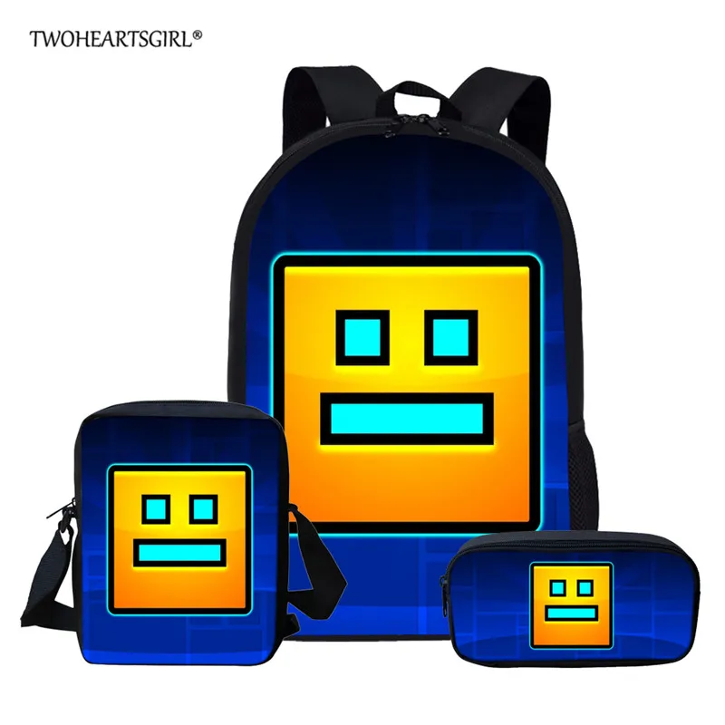 

Twoheartsgirl Geometry Dash Children School Bags Set Primary School Backpack for Girls Boys Kids Backpacks Cartoon Book Bag
