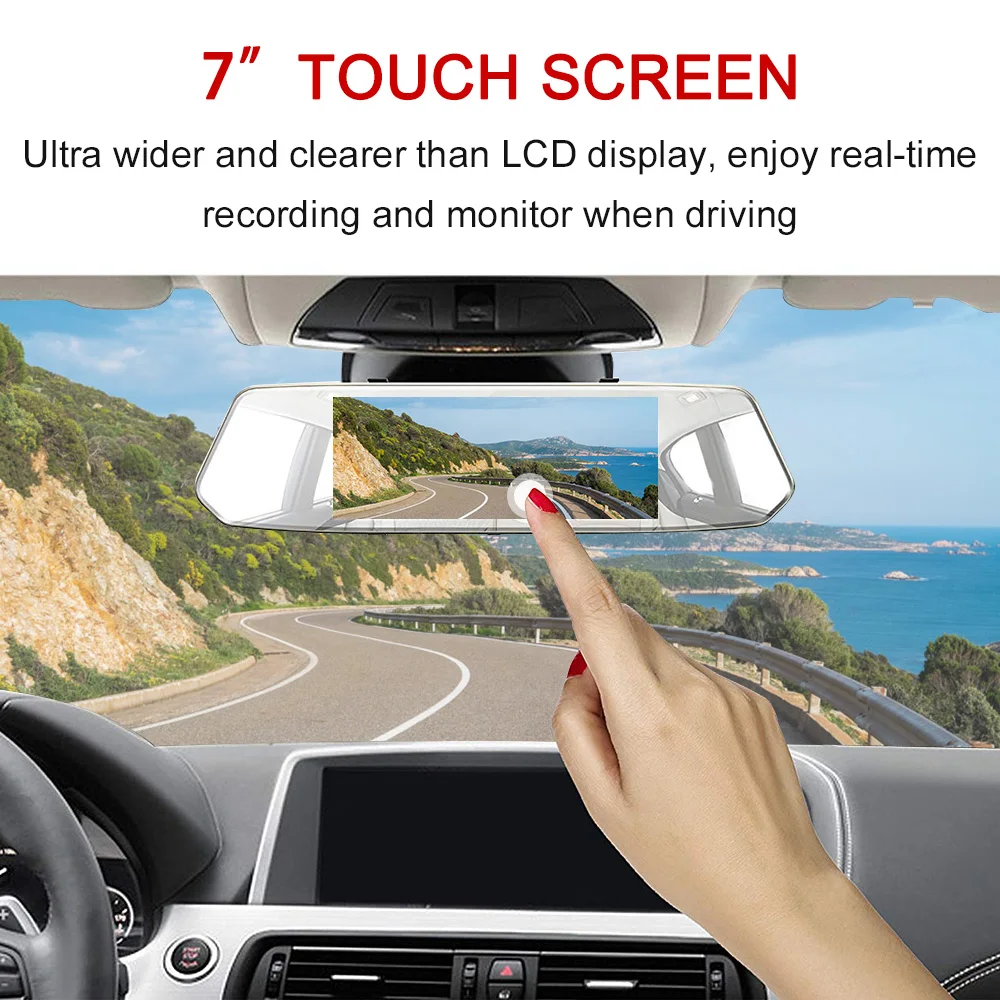 

7" Rearview Mirror Car DVR 1080P Touch Screen Dash Cam Driving Recorder Dual Lens G-sensor Motion Detection Loop-cycle Recording