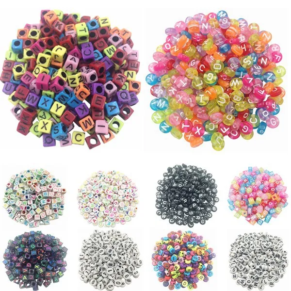 100 piece Lot Handmade DIY Square Round Alphabet Digital Letter Beads Acrylic Cube for Jewelry Making