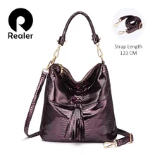 REALER женская сумка серебряные сумки Кроссбоди женская сумка из искусственной кожи под змеиную кожу с кисточкой золотой цвет высокое качество