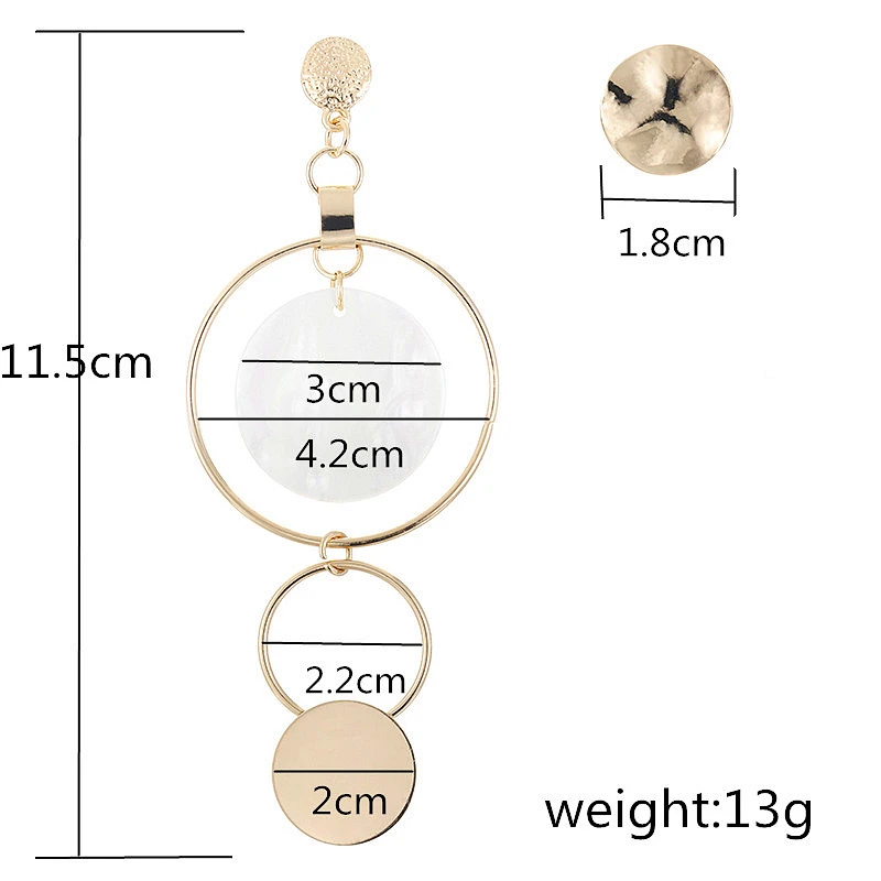 E0367 корейский стиль асимметричные серьги золотого цвета большие полые круглые длинные висячие серьги для женщин Модный подарочный набор украшений для ушей