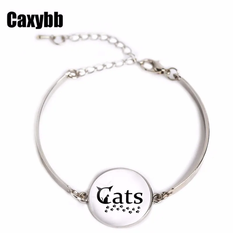 

Caxybb Yin and yang cat Fortune cat Glass Cabochon Charm Bracelet Jewelry Silver Bangle Adjustable High Quality B-G124