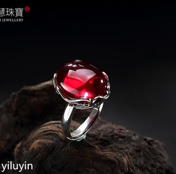 

KJJEAXCMY Boutique jewelry S925 Sterling Silver red corundum high grade mosaic with lady's silver retro ring