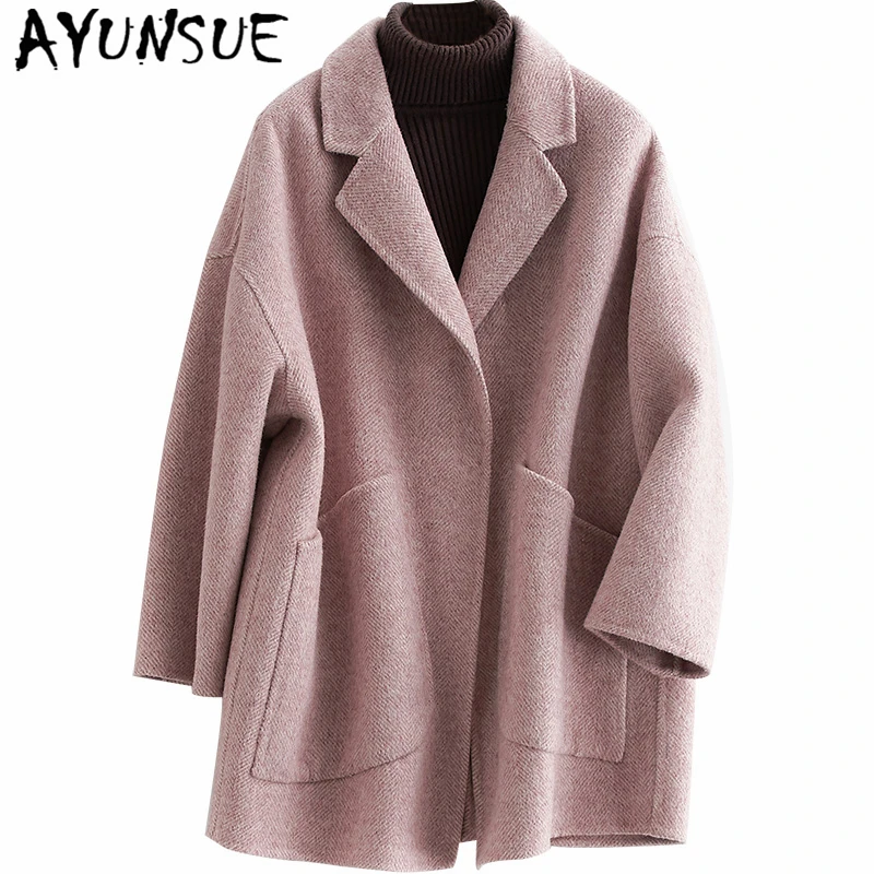 

AYUNSUE New Real Wool Coat Female Autumn Woman Coats 2019 Korean Elegant Fashion Soft Alpaca Jacket Ladies Casaco B18Y05429-Z
