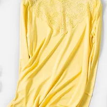 Толстая шелковая трикотажная шелковая кружевная Винтажная футболка с длинными рукавами и кружевным воротником для дворца 3