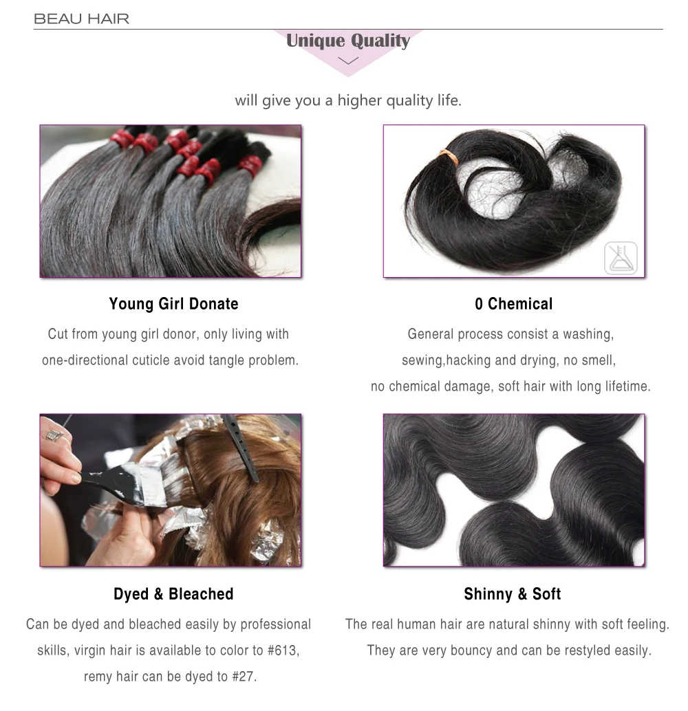 BeauHair перуанская волна волос с 360 фронтальной кружевной человеческие волосы 2/3 пучков с закрытием шнурка не remy волосы для наращивания