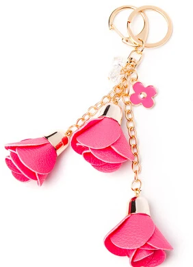 Высококачественный модный кожаный цветок розы брелок для ключей автомобиля брелок с кольцом для ключей для женщин сумка талисманы chaviro - Цвет: hot pink