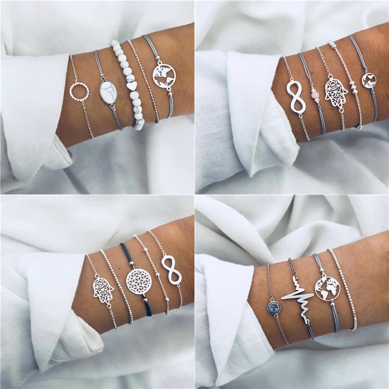 

ZORCVENS Classic Arrow Knot Round Crystal Multilayer Adjustable Open Bracelet Set Women Fashion Party Jewelry Multiple Styles