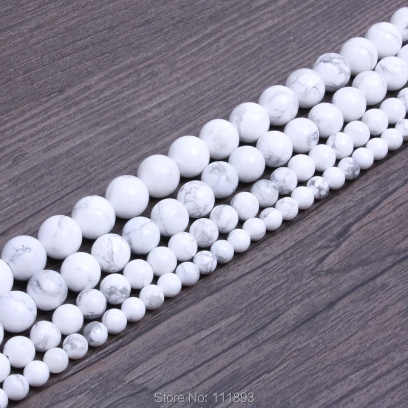 

4/6/8/10/12 mm Round White stone Loose Beads For DIY Jewelry Making Handmade material Strand 15''Natural Stone Beads