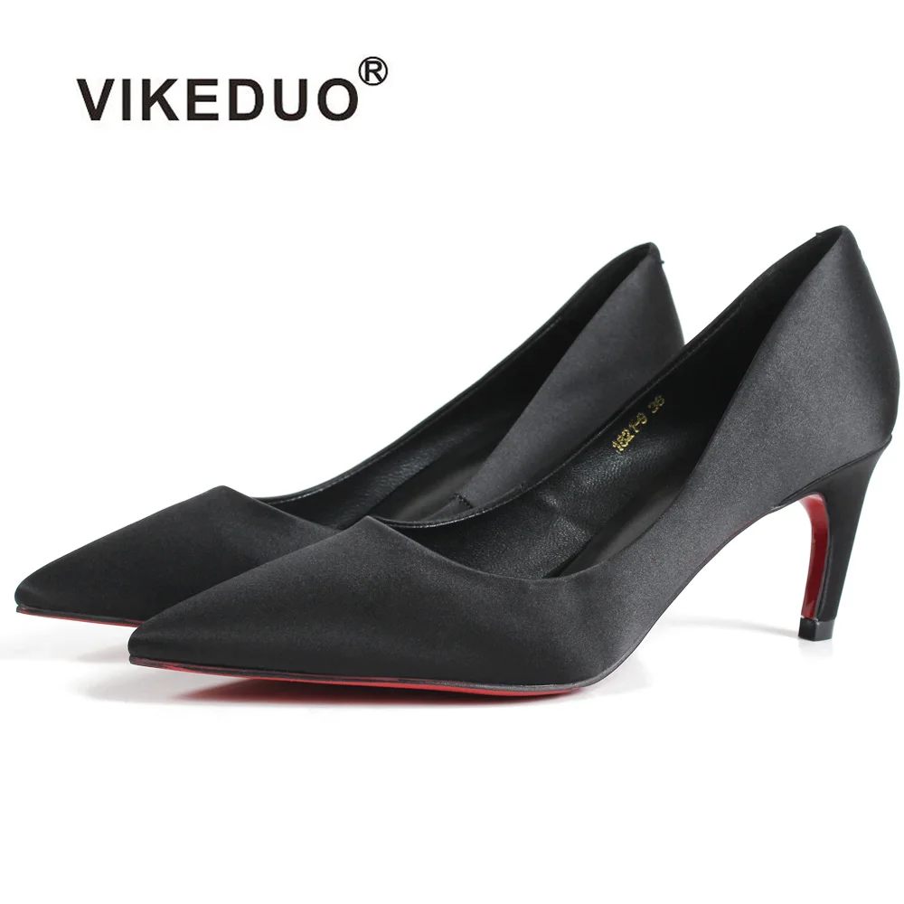 

Vikeduo Hot Handmade Black Classic Wedding Party Dancing Dress Shoe For Ladies Suede Women Genuine Leather High Heel Shoes Pumps