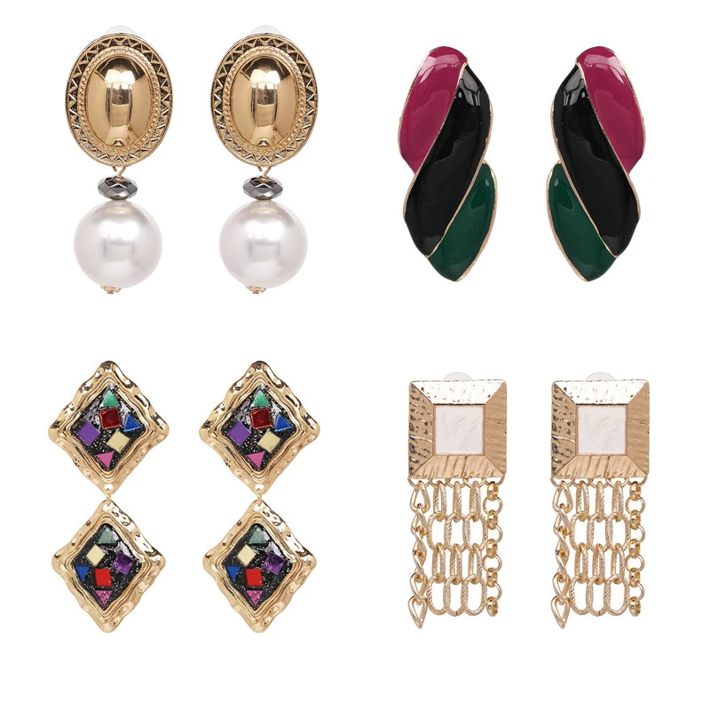 

JURAN ZA Fashion Luxury Punk Metal Colorful Crystal Drop Earrings Women Vintage Pendant Jewelry Wedding Party Dangle Earrings