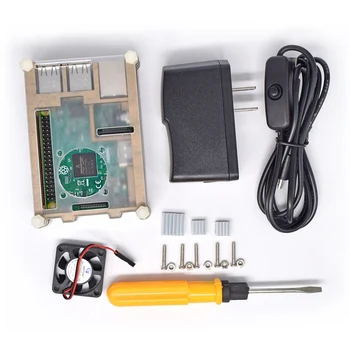 

6 in 1 Starter Kit for Raspberry Pi 3B, 2B with Case/Power Supply/Fan/Heatsinks /USB and Screwdriver (without Raspberry board)