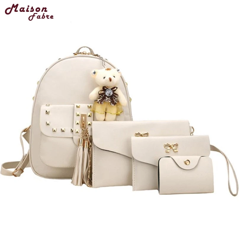 

Maison Fabre Fashion Backpack Travel New 4 Sets Women Girl Bear Animals tassel School Shoulder Bag 2019 Hot