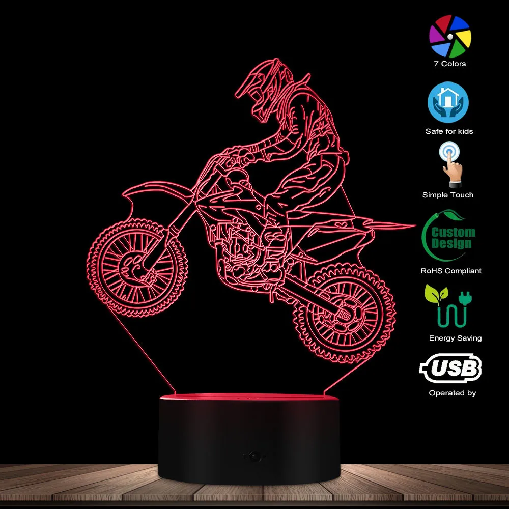 3/8" acrylic Personalized Custom Motorcross Dirt Bike Rider LED Night Light 