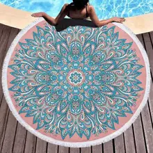 Microfine Mandala Beach Towel Round Microfiber Large Printed Yoga Towel With Tassel Beach Mat skull flower tassel round beach towel