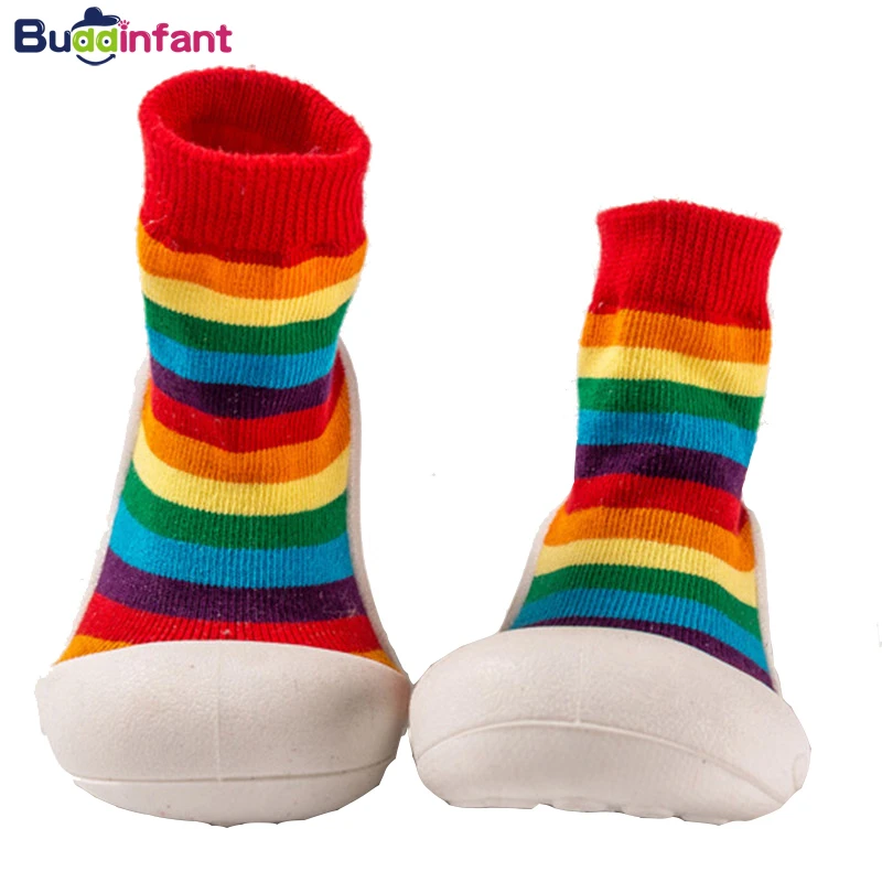 Calcetines de algodón con de goma para bebé, calcetín suave con patrón de oso arcoíris, antideslizante, 1/2/3 años|Zapatillas deportivas| -