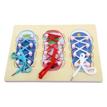 

Children Toys Wooden Tie Shoe Toy Lacing Threading Board Matching Puzzle Educational Preschool Early Learning Toy For Children