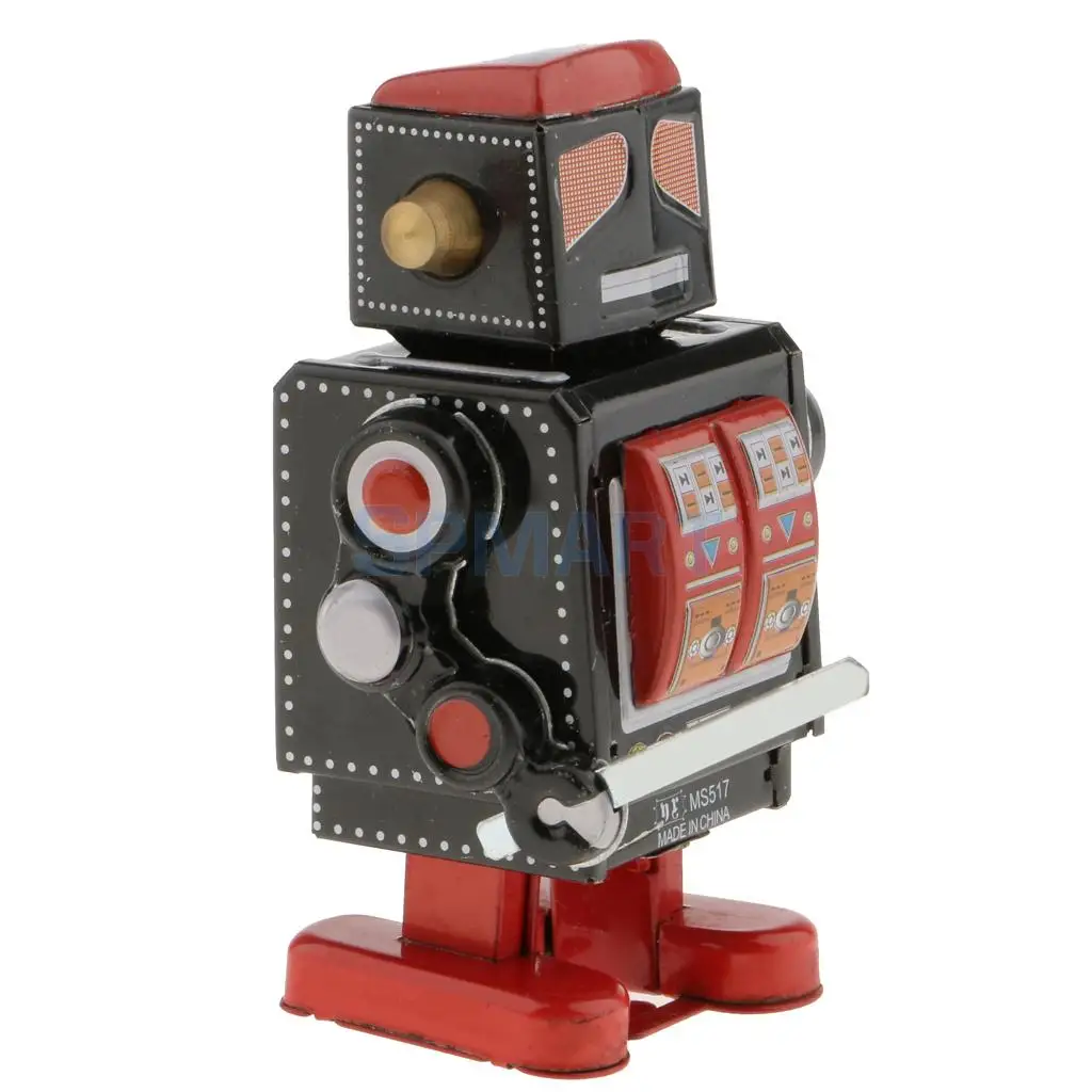 2 Pieces Vintage Wind Up Clockwork Mechanical Walking Tin Robot Kids Toy Gift Collectibles
