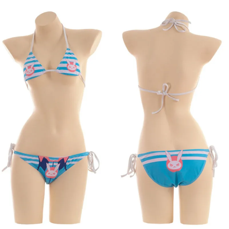 

Anime Swimsuits Cosplay Costume D.VA SUKUMIZU Swimsuits For Women DVA Costume Anime Cosplay Su Ku Water Blue Striped Bikini