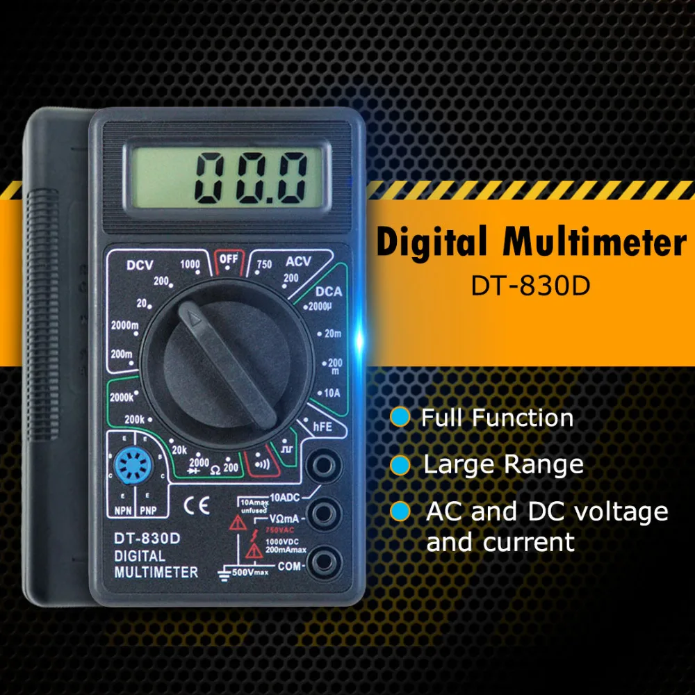 

Digital Multimeter AC DC Voltmeter Ammeter Ohm Auto Polarity Tester Buzzer Diagnostic Multimetro Ttransistor Probe
