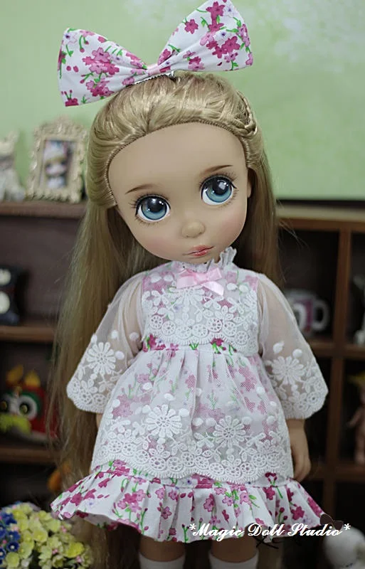 

[DY105]Free Shipping 16" Disyne doll Clothes #Hand Made Lace with Flower Print Dress set for 16 inch girl doll for retail