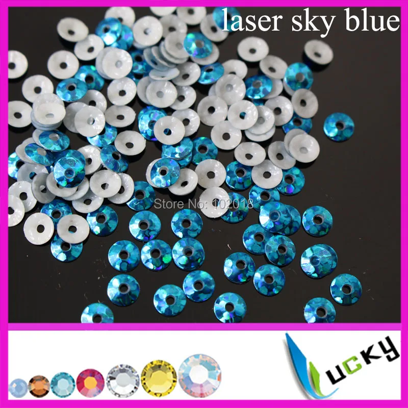 

5mm Super Shiny HEAT Spangle Sequin Heat Sequin With Hole LASER sky blue color Strong glue