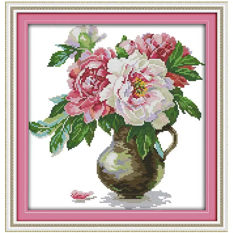Ваза "Пион"(4) узоры Счетный крест 11CT 14CT Набор для вышивания ...